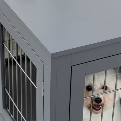 PawHut Furniture Style Dog Crate for Small and Medium Dogs, End Table Pet Cage with Two Lockable Doors - Grey 