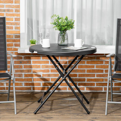 Outsunny Foldable Round Garden Table for 4, Outdoor Dining Table with HDPE Tabletop and Steel Frame, 80 x 80 x 73 cm, Dark Grey 