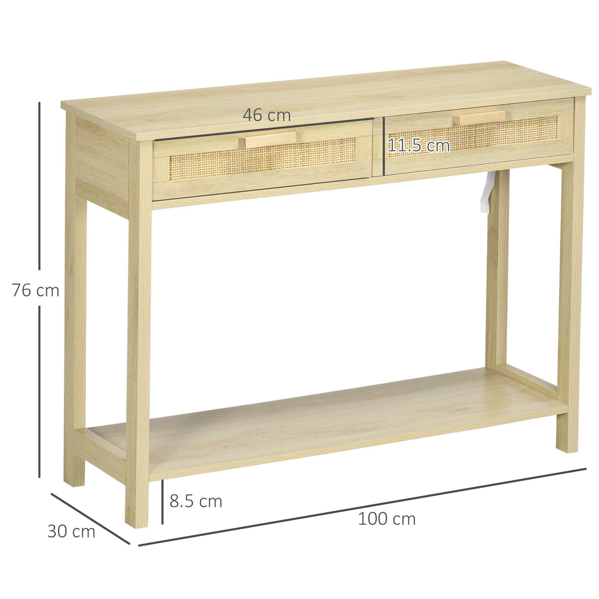 HOMCOM Console Sofa Table Hallway Side Desk with Storage Shelf Drawer for Entryway Living Room Bedroom Natural 