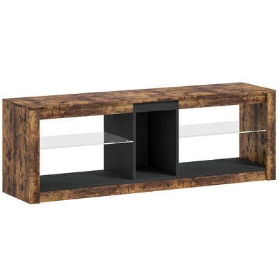 HOMCOM TV Stand Cabinet with LED Lights and Remote Control for TVs up to 65", Entertainment Centre with Storage Shelves and Compartment, Rustic Brown 