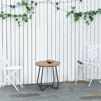 Outsunny Round Outdoor Side Table Adjustable Leg Pads Garden Table 49 x 49 x 48 cm Natural Wood & Black 