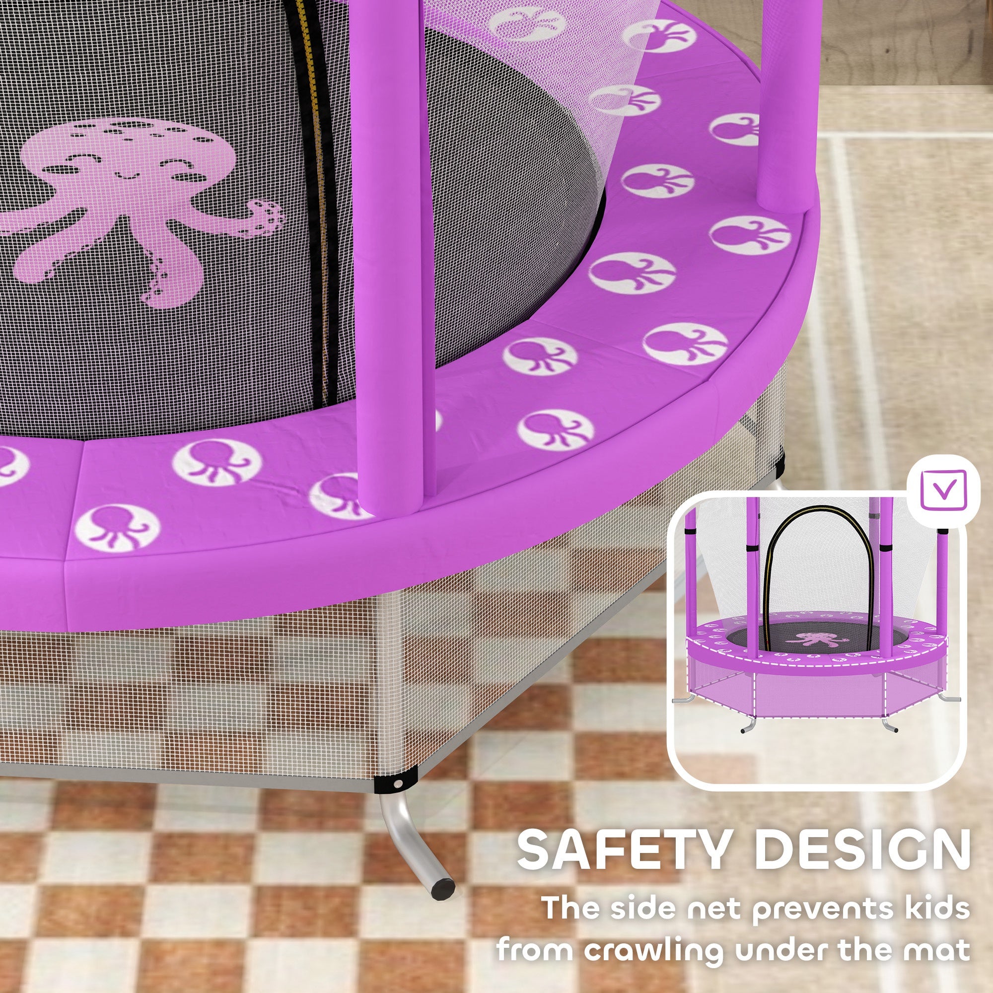 AIYAPLAY 4.6ft Toddler Trampoline w/ Safety Enclosure Net, for Indoor Outdoor Use, Ages 3-6 Years, Purple