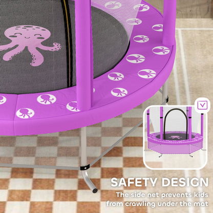AIYAPLAY 4.6ft Toddler Trampoline w/ Safety Enclosure Net, for Indoor Outdoor Use, Ages 3-6 Years, Purple