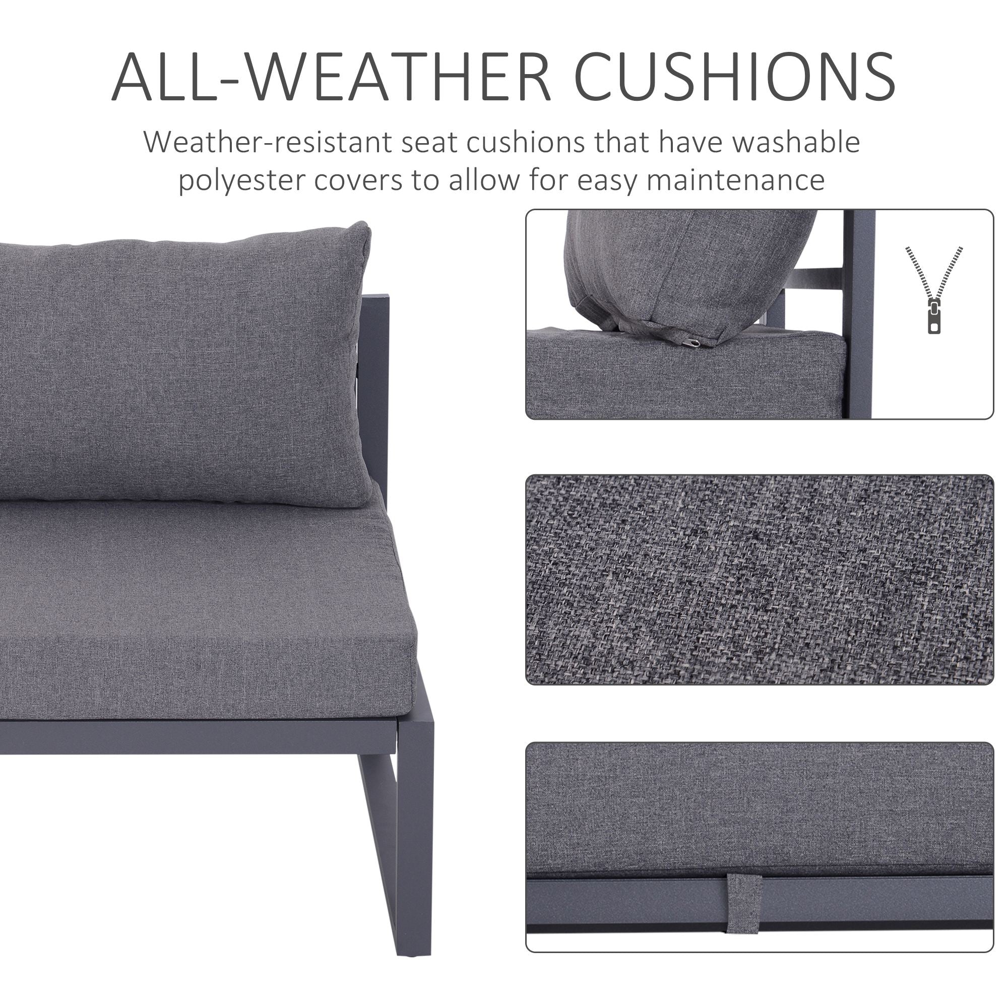 Outsunny 6 PCs Outdoor Indoor Sectional Sofa Set Thick Padded Cushions Aluminium Frame 5 Seaters 1 Coffee Table Footrest Grey 