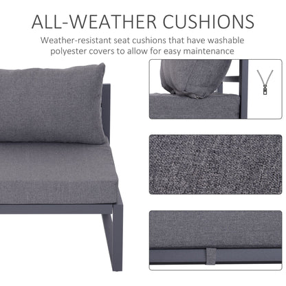 Outsunny 6 PCs Outdoor Indoor Sectional Sofa Set Thick Padded Cushions Aluminium Frame 5 Seaters 1 Coffee Table Footrest Grey 