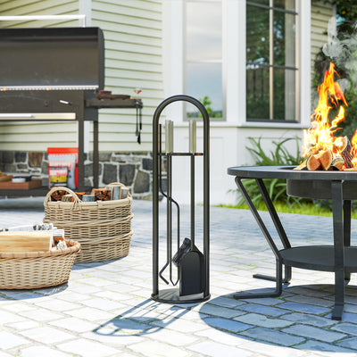 Outsunny 5 Pieces Fireplace Tools Set, Metal Fireplace Accessories Fireside Companion Set with Broom, Shovel, Poker and Bucket, Silver 