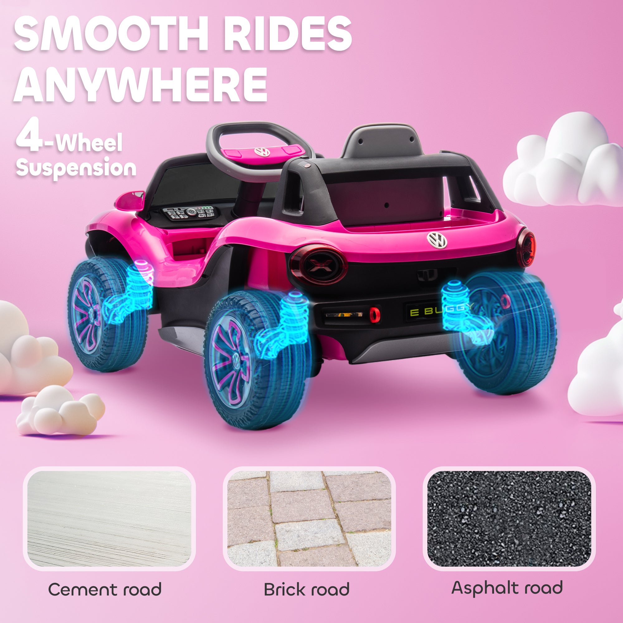 AIYAPLAY Volkswagen Licensed Kids Electric Car with Remote Control for Ages 3-6 Years, Pink