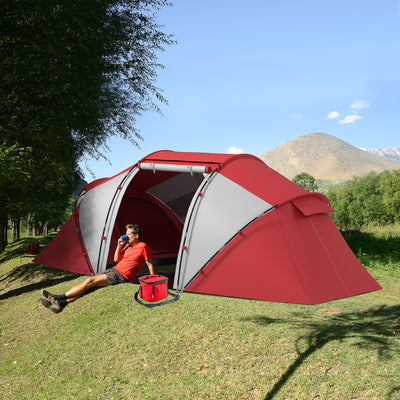 Outsunny 4-6 Man UV Protection Camping Tent - Grey and Red 