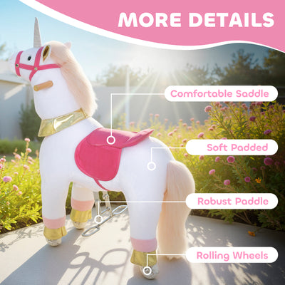 AIYAPLAY Kids Rocking Horse, Plush Walking Horse with Wheels, Ride On Unicorn Toy for Ages 3-5 Years Old, White 
