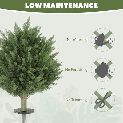 HOMCOM 60 cm Artificial Cypress Tree with Ground Stake, Set of 2 Artificial Plants for Indoor & Outdoor, UV Resistant, Green 
