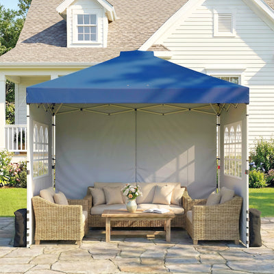 Outsunny Pop Up Gazebo Waterproof Height Adjustable Canopy with 3 Sidewalls Wheeled Bag for Parties 3 x 3 m Dark Blue 