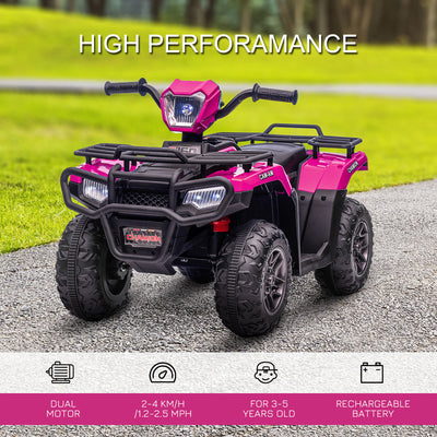HOMCOM 12V Kids Quad Bike with Forward, Reverse Functions, Ride-On ATV w/ Music, LED, Headlights, for Ages 3-5 Years - Pink 