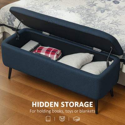 HOMCOM 92 x 31cm Linen-Look Storage Ottoman - Dark Blue 