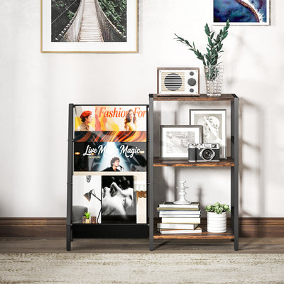 HOMCOM 3-Tier Record Player Stand, End Table for Living Room, Bedroom - Rustic Brown 