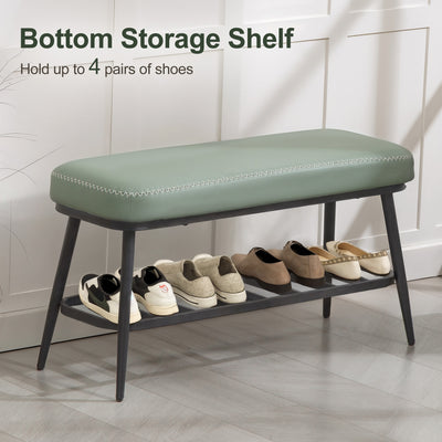 HOMCOM PU Leather Shoe Storage Bench - Green 