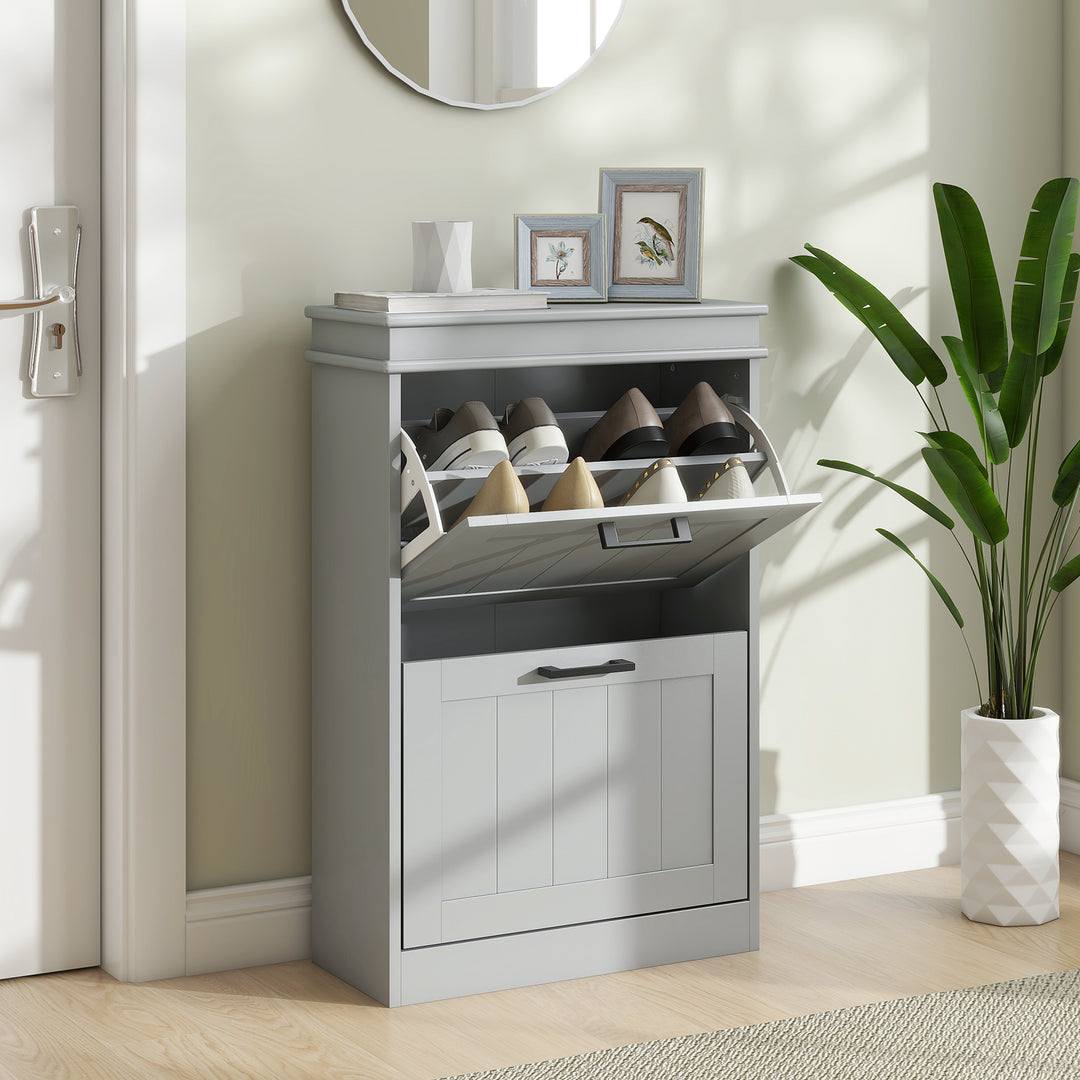 HOMCOM Two-Drawer Minimalistic Shoe Storage Cabinet, for 10 Shoes, Grey 
