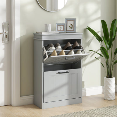 HOMCOM Two-Drawer Minimalistic Shoe Storage Cabinet, for 10 Shoes, Grey 