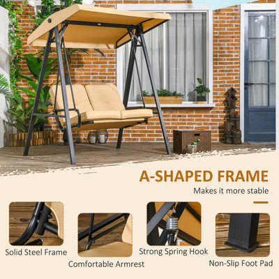 Outsunny Two-Seater Garden Swing Bench, with Adjustable Canopy - Beige 