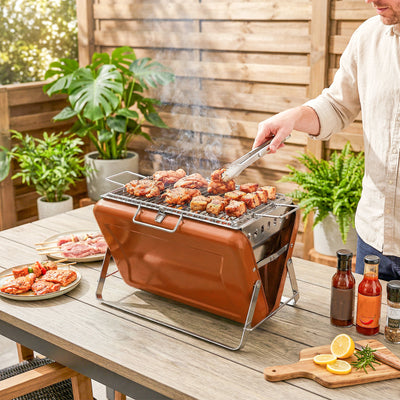 Outsunny Charcoal BBQ Grill Portable Stainless Steel Barbecue with Tilting Grate for Camping Picnic Garden Orange 