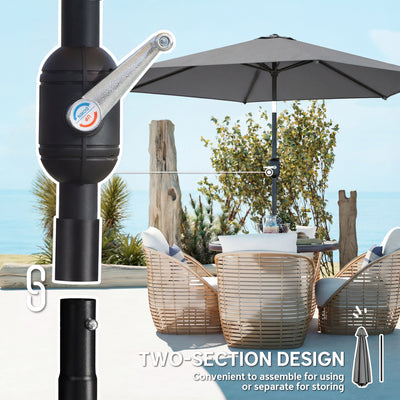 Outsunny 2.6 m Garden Parasol Umbrella with Aluminium Pole, Outdoor Patio Umbrella with Tilt and Crank, Vent, Grey 