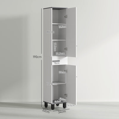 HOMCOM 190cm Slim Bathroom Storage Cabinet - White 