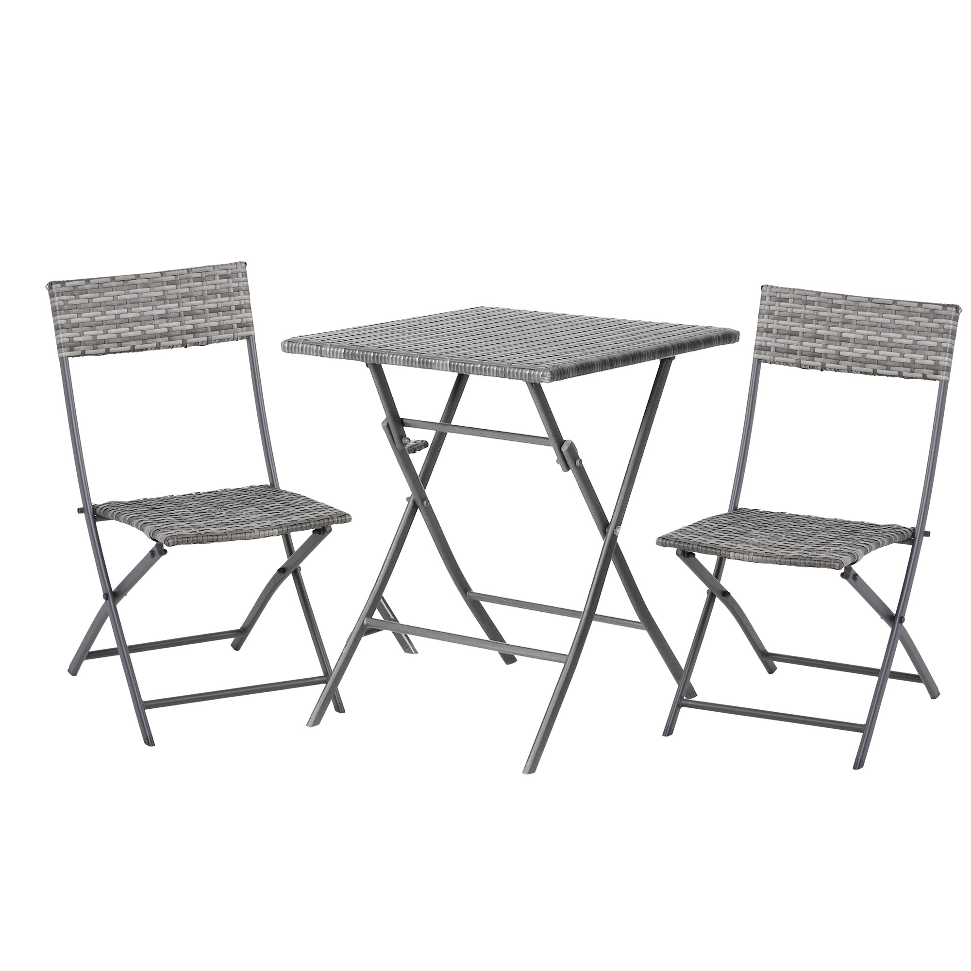 Outsunny 2-Seater Chair Bistro Set Garden Patio Table & Chair Black Rattan Furniture Grey 