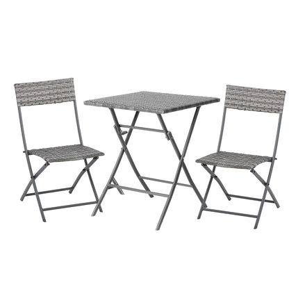 Outsunny 2-Seater Chair Bistro Set Garden Patio Table & Chair Black Rattan Furniture Grey 