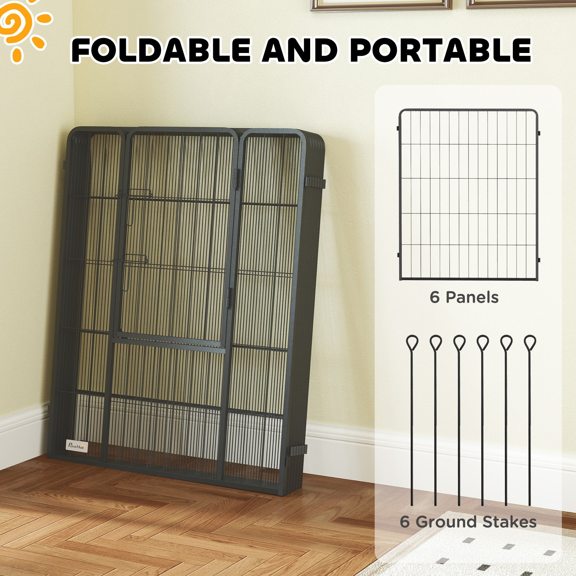 PawHut 6 Panels Dog Playpen, Portable Detachable Puppy Pen with Door, for Large Dogs, 100cm High, Black 