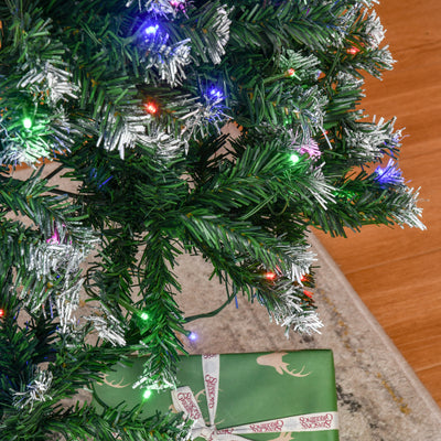 HOMCOM 6FT Tall Prelit Pencil Slim Artificial Christmas Tree with Realistic Branches, 300 Colourful LED Lights and 618 Tips, Xmas Decoration, Green 