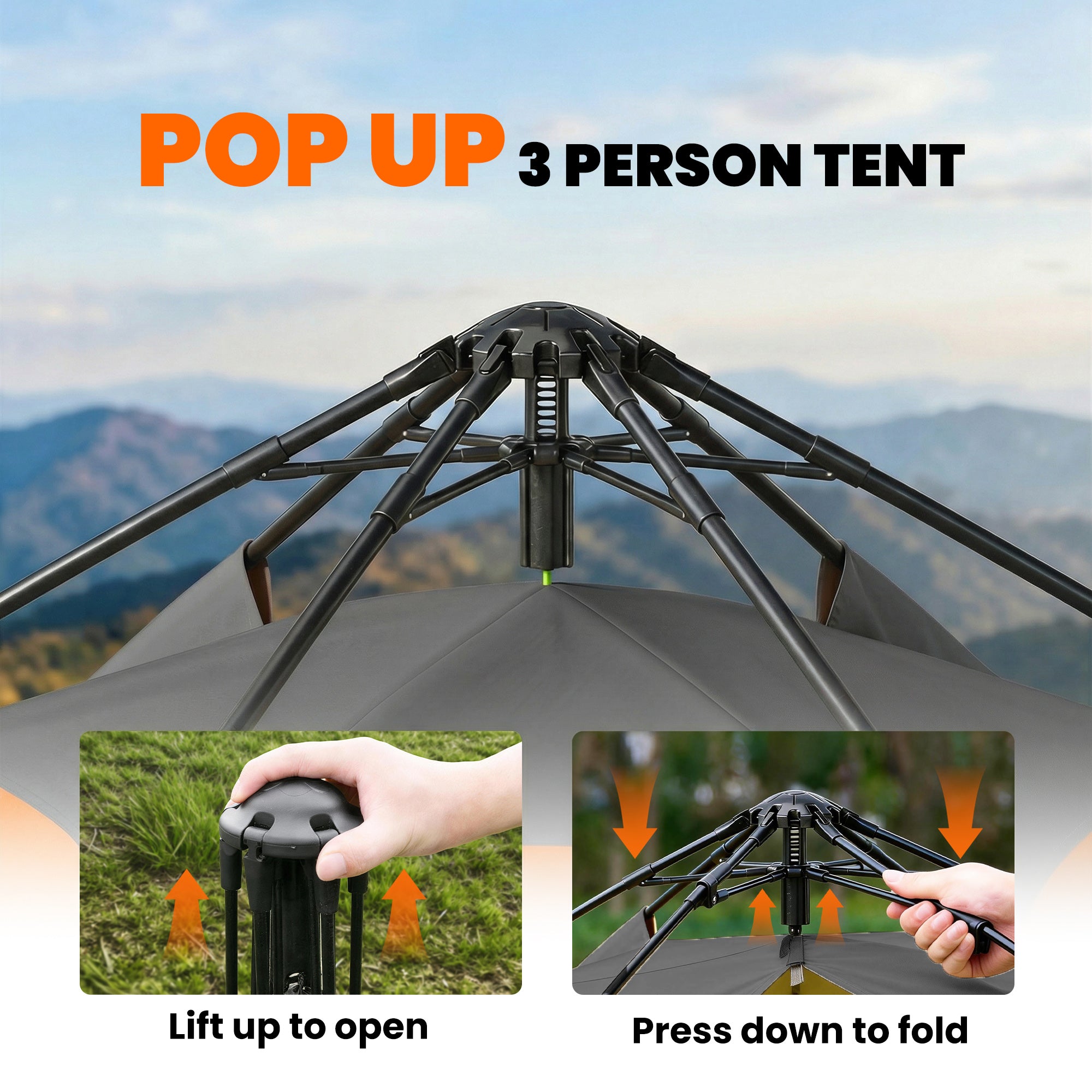 Outsunny Double Layer Instant Pop Up Tent with Rainfly, Portable Camping Shelter with Sewn-in Groundsheet and Carry Bag, Orange 