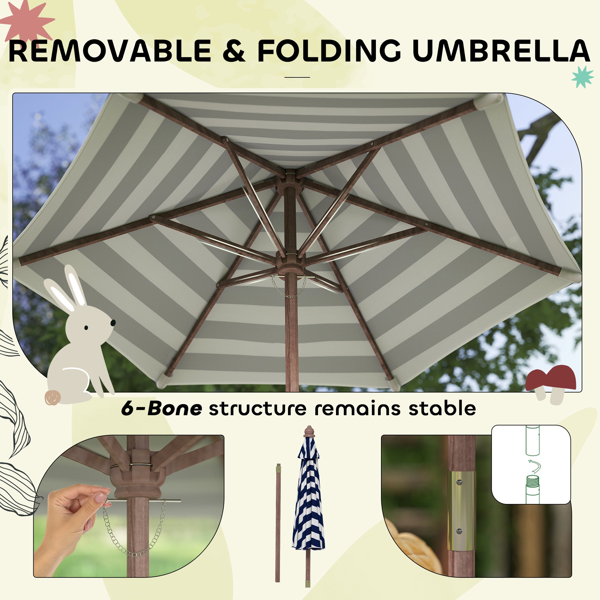 AIYAPLAY Outdoor Wooden Kids Picnic Table & Bench Set with Cushions and Umbrella, for Patio, Garden, Navy Blue 