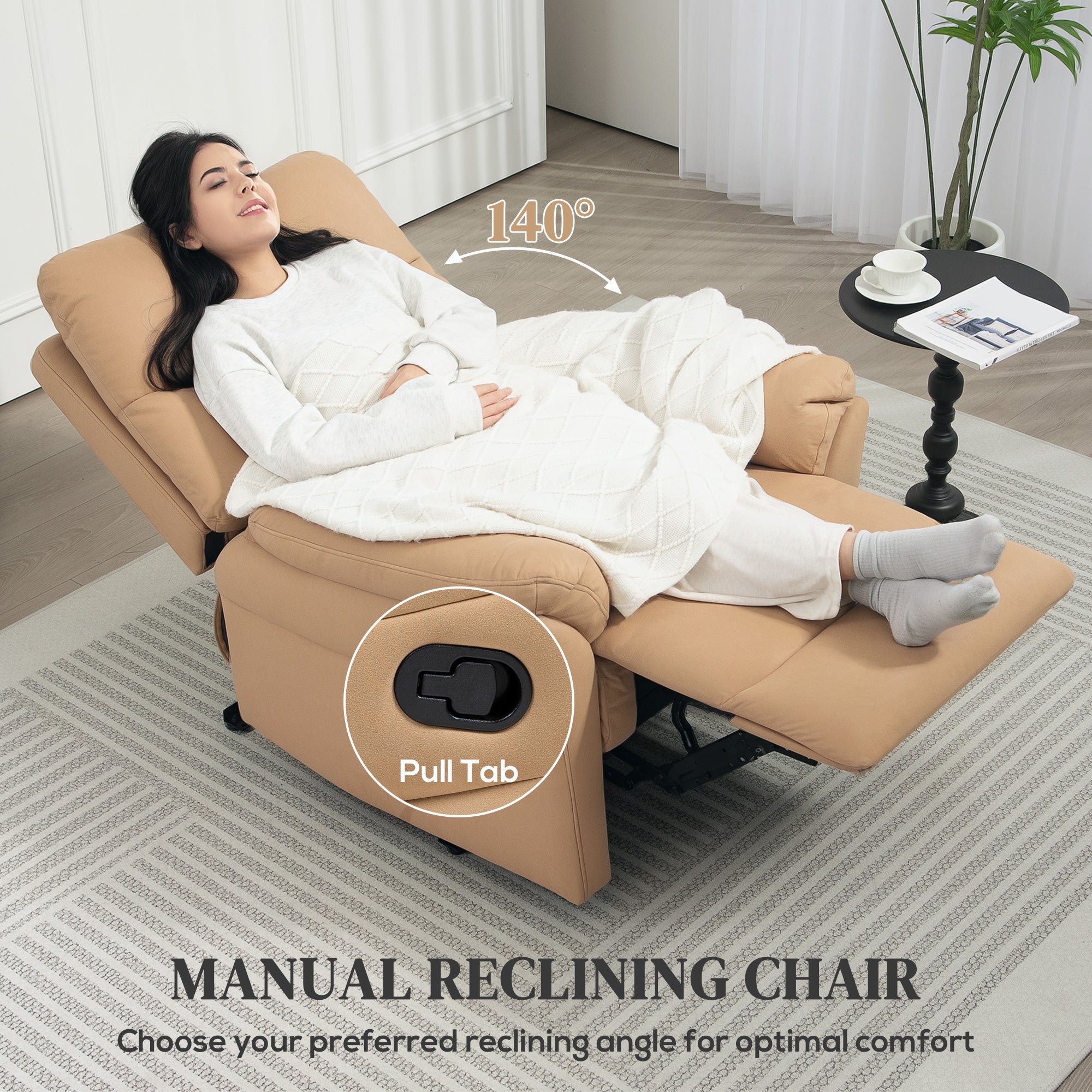 HOMCOM 140\'c2\'b0 Manual Reclining Armchair, with Footrest - Light Brown