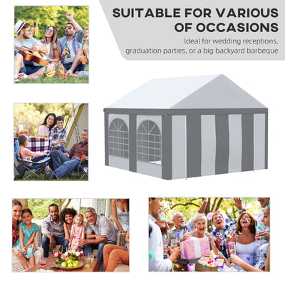 Outsunny 4 x 4m Galvanised Party Tent, Marquee Gazebo with Sides, Four Windows and Double Doors, for Parties, Wedding and Events 