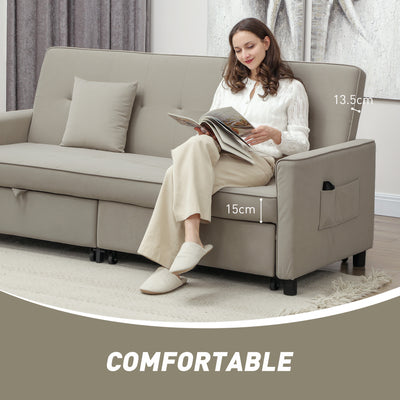 HOMCOM Three-Person Velvet-Feel Sofa Bed - Beige 