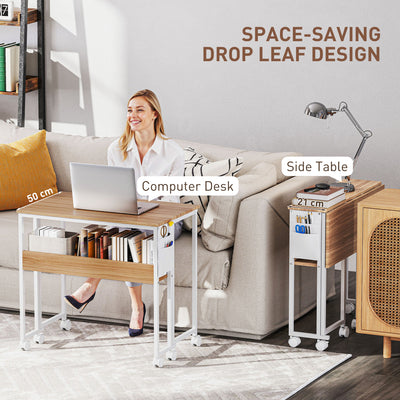 HOMCOM 80 cm Drop Leaf Writing Work Desk - Natural Wood Finish 