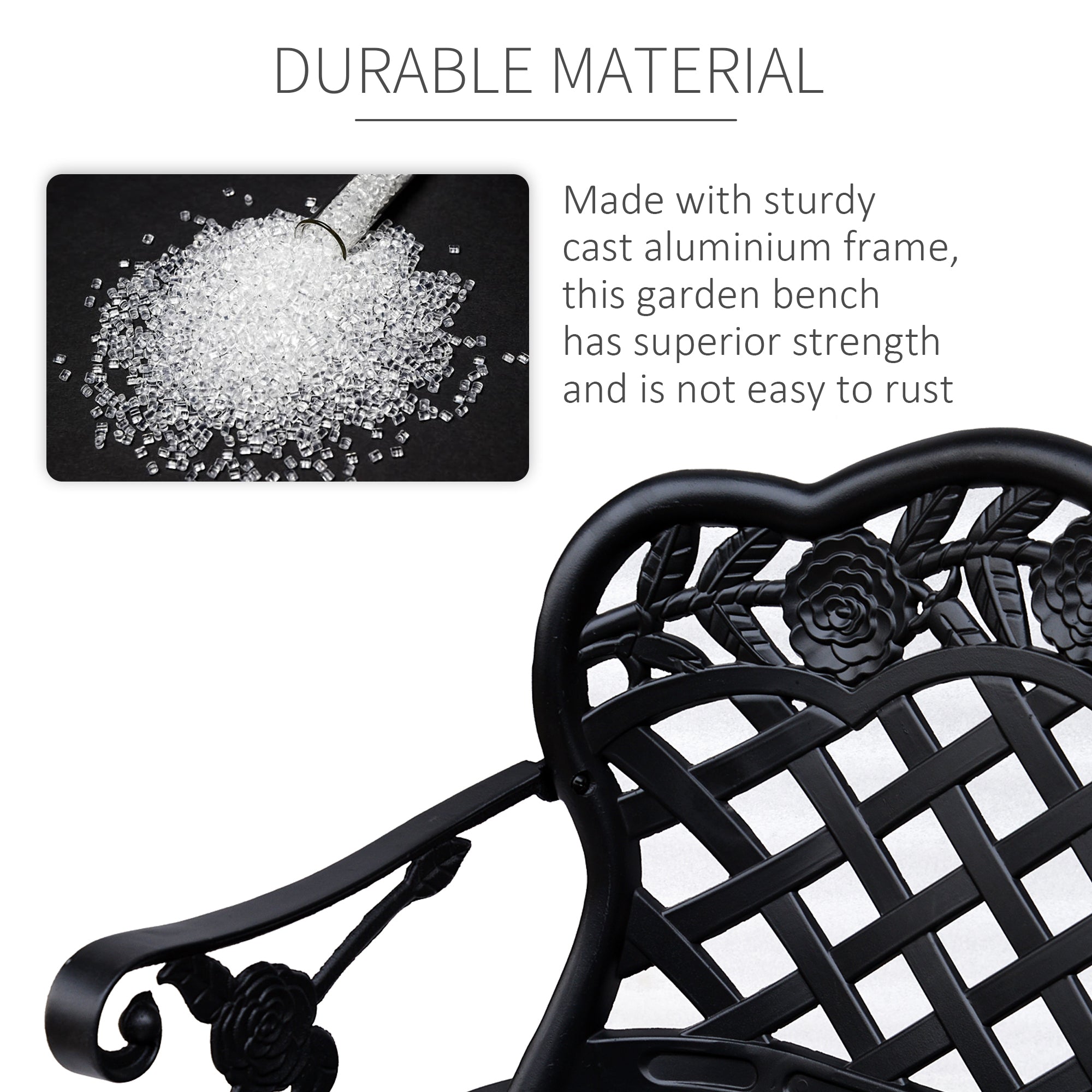 Outsunny Garden Bench, Cast Aluminium, 107Lx58Wx85H cm-Black 