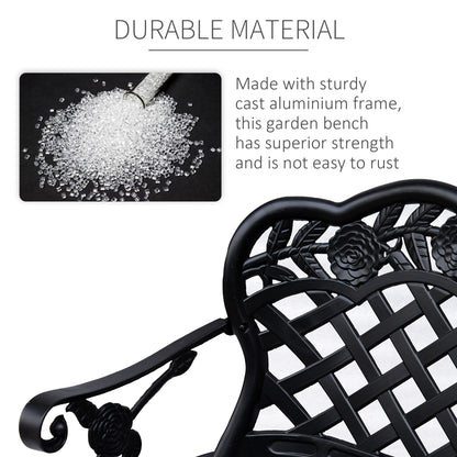 Outsunny Garden Bench, Cast Aluminium, 107Lx58Wx85H cm-Black 