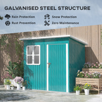 Outsunny 7 x 4ft Galvanised Steel Garden Shed, with Lock and Gloves - Green 