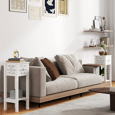 HOMCOM Set of Two Elegant Floral Cut-Out Side Tables - White 