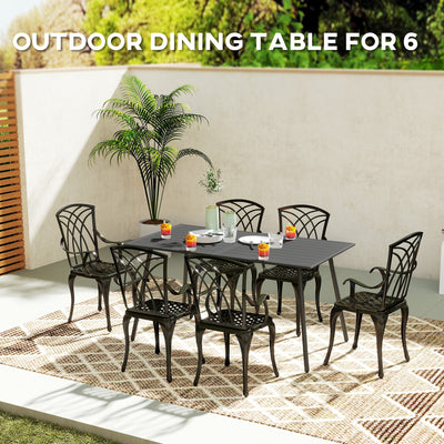 Outsunny Rectangle Garden Table with Slat Top, Steel Frame, Outdoor Table for 6 Person, 150 x 80 x 74 cm, Grey 