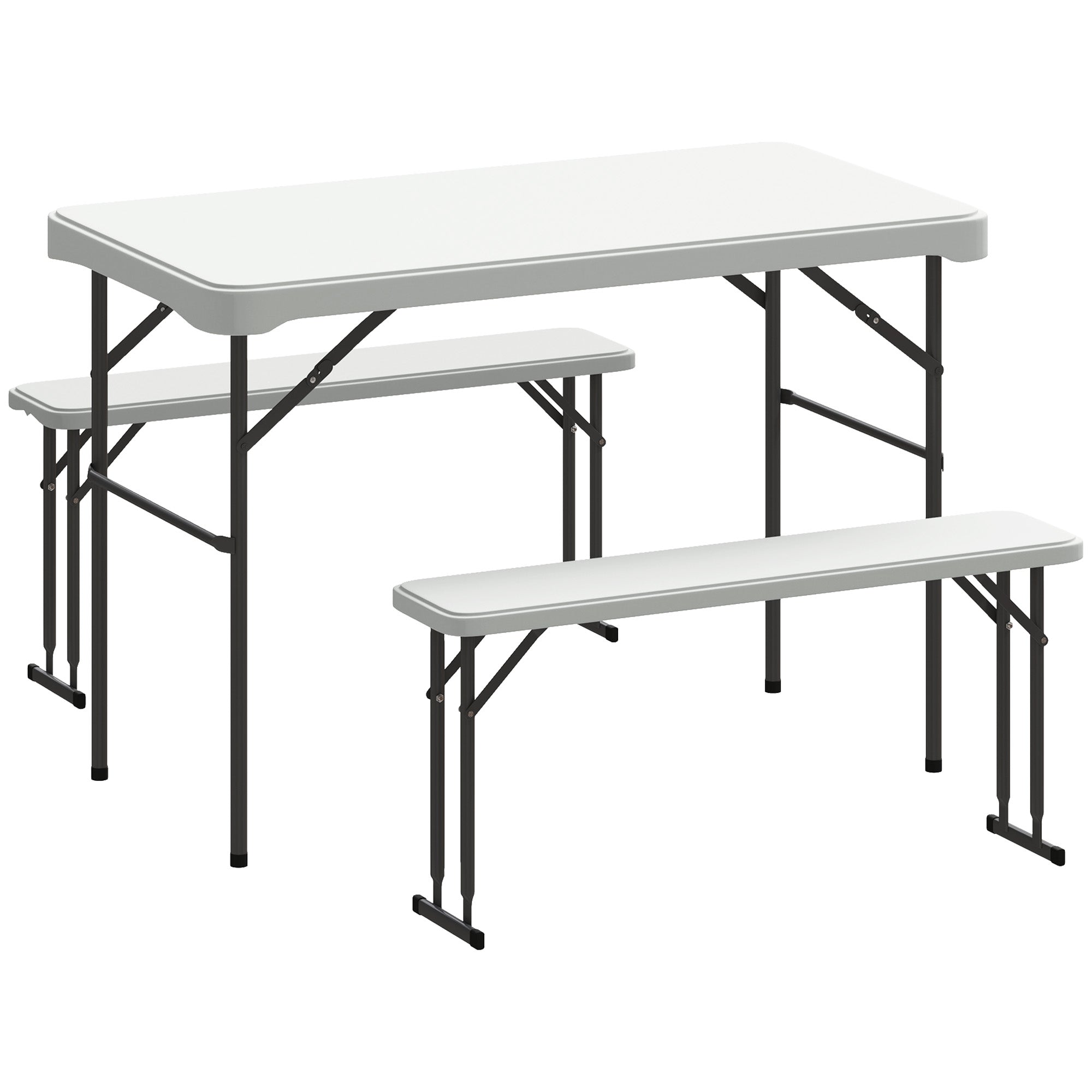 Outsunny 3 Piece 4ft Folding Picnic Table and Bench Set, Portable HDPE Camping Table and Chairs with Carrying Handle for Indoor Outdoor, Dining, Camping, Picnic, BBQ, Party, Light Grey 