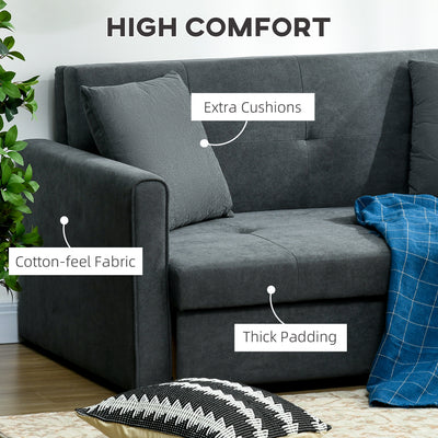 HOMCOM 2 Seater Sofa Bed, Convertible Bed Settee, Modern Fabric Loveseat Sofa Couch with 2 Cushions, Hidden Storage for Living Room, Guest Room, Dark Grey 