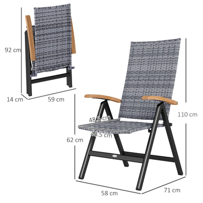 Outsunny Outdoor Folding Rattan Chair with Armrests, High Backrest, for Garden, Camping, Balcony, Porch - Light Grey 