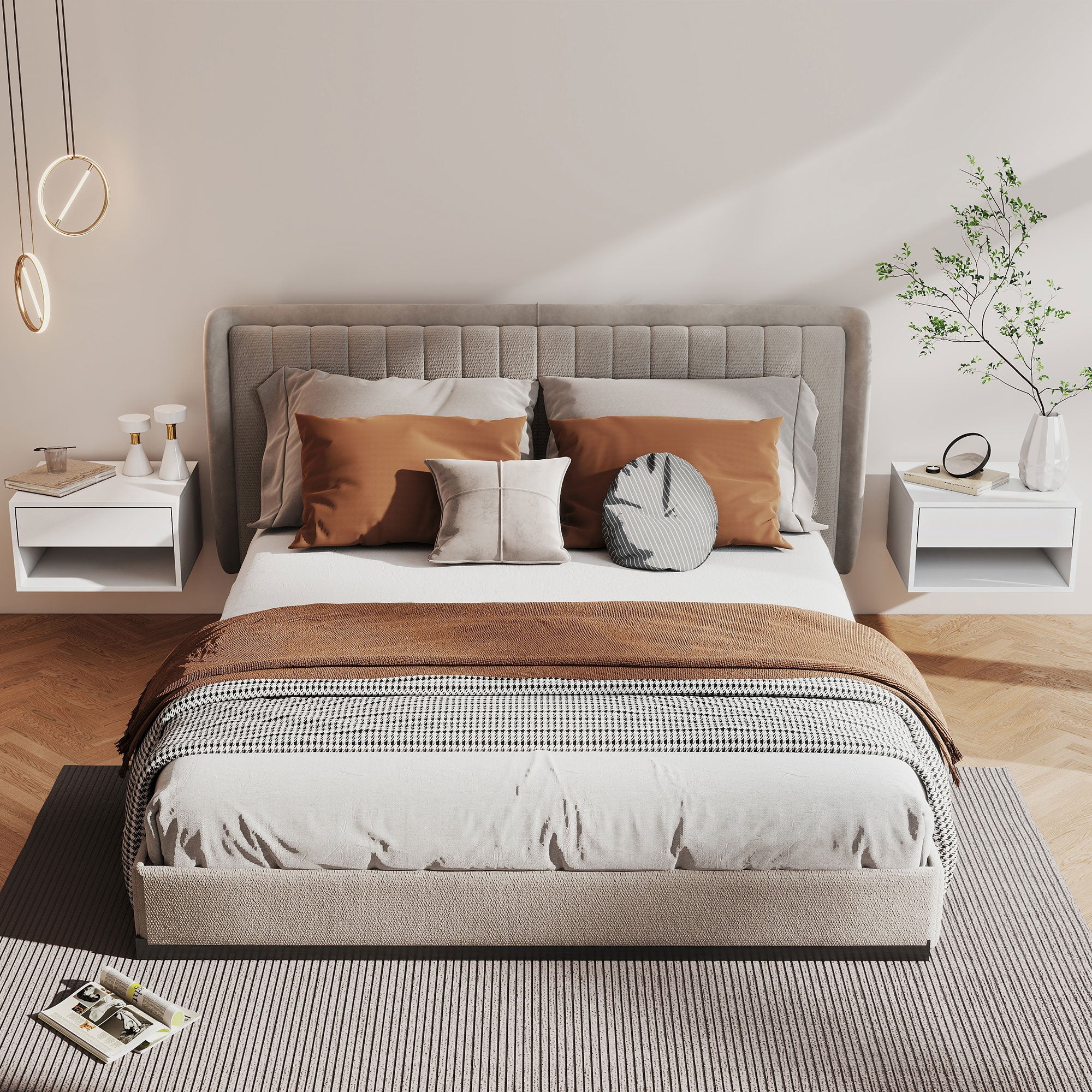 HOMCOM Set of Two Floating Bedside Tables - White 