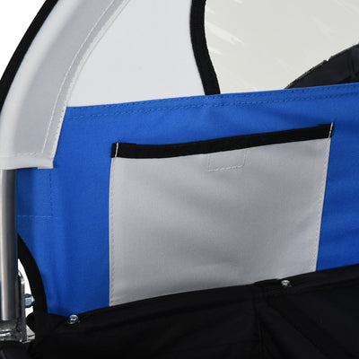 HOMCOM 2 Seat Bike Trailer Bicycle wagon for Kids Child Steel Frame Safety Harness Seat Carrier Hitch Coupler Blue White 130 x 76 x 88 cm 