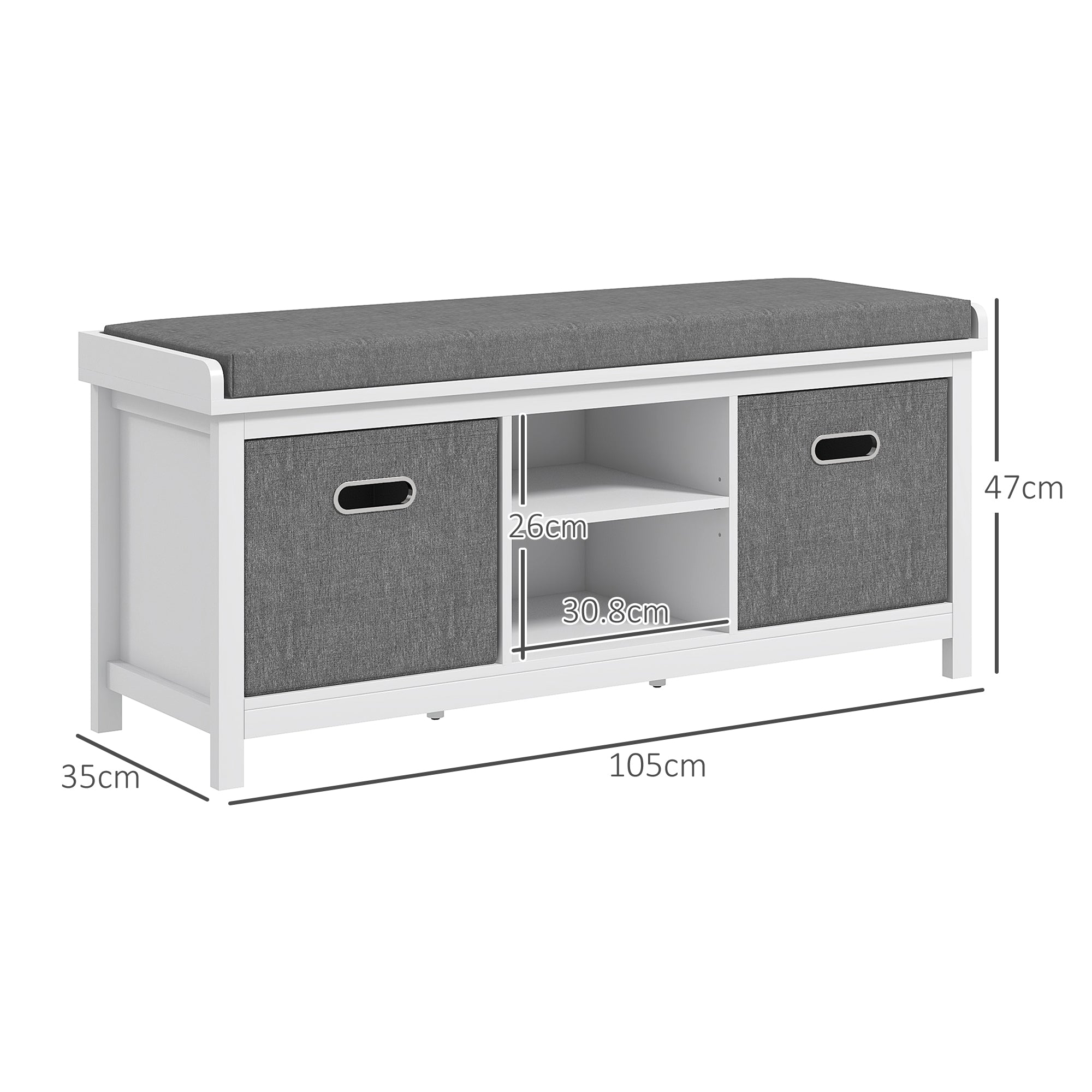 HOMCOM Shoe Storage Bench, with Cushion Seat - White/Grey 