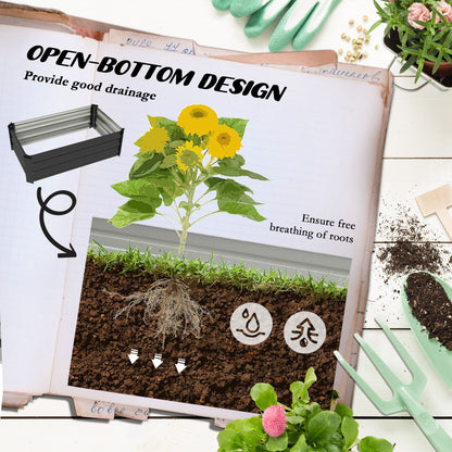 Outsunny Set of Two 60 x 100cm Galvanised Steel Planters, Grey 