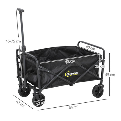 Outsunny 62L Festival Trolley on Wheels, Garden Folding Trolley Cart, 120kg Heavy Duty Collapsible Folding Wagon with Adjustable Handle and Carrying Bag for Beach, Camping, Festival, Black 