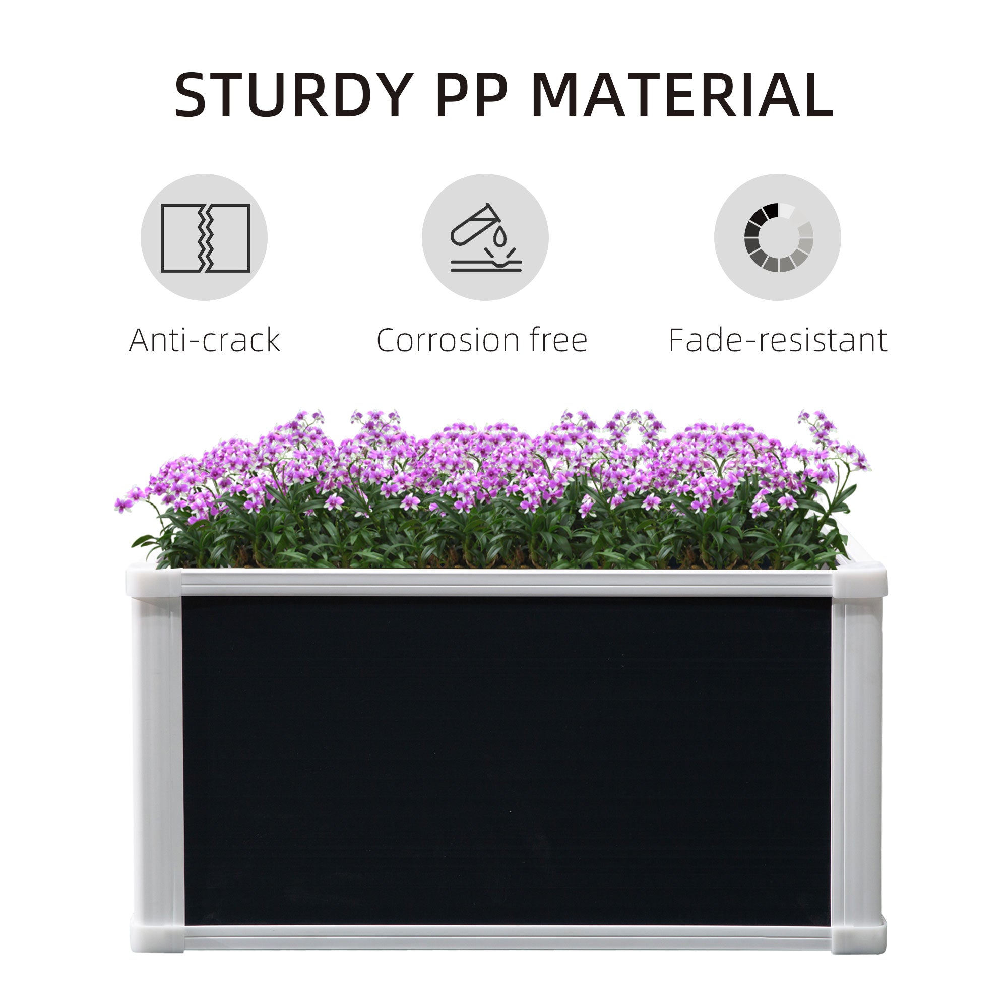 Outsunny 96L Raised Garden Bed, Weather-resistant PP Planter Box Containers for Outdoor Patio Plant Flower Vegetable, 60 x 60 x 30 cm 