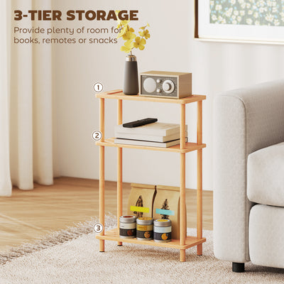 HOMCOM Bamboo Side Table, 3-Tier Slim End Table, Nordic Style, for Living Room, Bedroom, Office, Tool-Free Assembly, Natural Wood Finish 